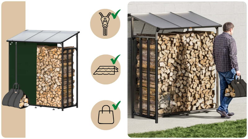 Prístrešok na drevo s taškou na prenos dreva