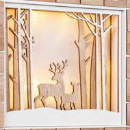 Drevený adventný kalendár ZIMNÝ LES s osvetlením, 35x6x27cm, biela/hnedá