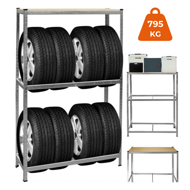 Regál na pneumatiky TYRE, 120x40x180cm, max 795kg, oceľová/bledohnedá