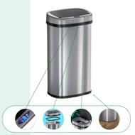 Senzorový odpadkový kôš DEUS, 58 litrov, strieborná