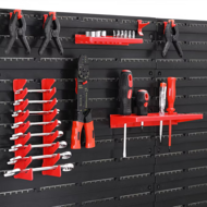 Závesný organizér do dielne ORDERBOX s 28 boxami a držiakmi na náradie , 64x2x38cm, červená/čierna