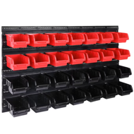 Závesný organizér do dielne ORDERBOX s 28 boxami a držiakmi na náradie , 64x2x38cm, červená/čierna