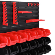 Závesný organizér do dielne ORDERBOX s 28 boxami a držiakmi na náradie , 64x2x38cm, červená/čierna