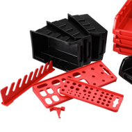 Závesný organizér do dielne ORDERBOX s 28 boxami a držiakmi na náradie , 64x2x38cm, červená/čierna