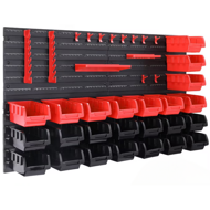 Závesný organizér do dielne ORDERBOX s 28 boxami a držiakmi na náradie , 64x2x38cm, červená/čierna