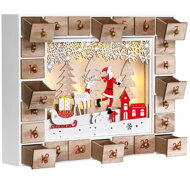 Drevený adventný kalendár SANTA CLAUS s osvetlením, 35x6x27cm, biela/hnedá