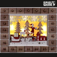 Drevený adventný kalendár SANTA CLAUS s osvetlením, 35x6x27cm, biela/hnedá