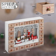 Drevený adventný kalendár SANTA CLAUS s osvetlením, 35x6x27cm, biela/hnedá