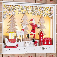 Drevený adventný kalendár SANTA CLAUS s osvetlením, 35x6x27cm, biela/hnedá