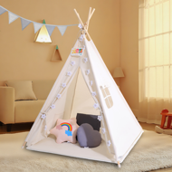 Detský stan teepee JULIUS, 120x120x160cm, biela/šedá