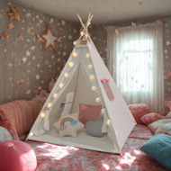 Detský stan teepee JULIA, 120x120x160cm, béžová/ružová