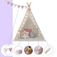 Detský stan teepee JULIA, 120x120x160cm, béžová/ružová