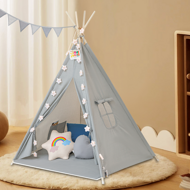 Detský stan teepee JULIUS, 120x120x160cm, šedá/modrá