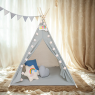 Detský stan teepee JULIUS, 120x120x160cm, šedá/modrá