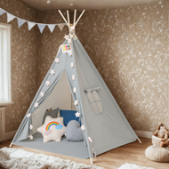 Detský stan teepee JULIUS, 120x120x160cm, šedá/modrá