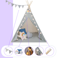 Detský stan teepee JULIUS, 120x120x160cm, šedá/modrá