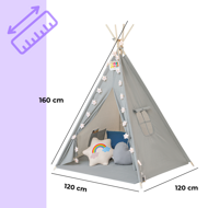 Detský stan teepee JULIUS, 120x120x160cm, šedá/modrá
