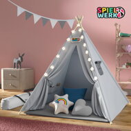 Detský stan teepee JULIUS, 120x120x160cm, šedá/modrá