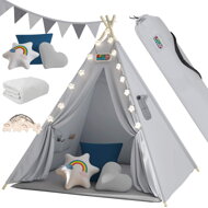 Detský stan teepee JULIUS, 120x120x160cm, šedá/modrá