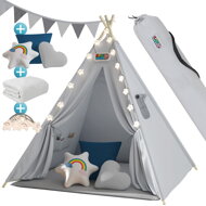 Detský stan teepee JULIUS, 120x120x160cm, šedá/modrá