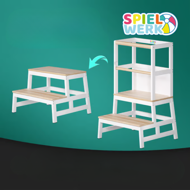 Učiaca veža PLAY borovica, 93x56x49, biela/prírodná hnedá