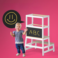 Učiaca veža PLAY borovica, 93x56x49, biela/prírodná hnedá