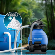 Piesková filtrácia k bazénu AQUA s filtračnými guľôčkami, 10 200 l/h, modrá