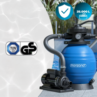 Piesková filtrácia k bazénu AQUA s filtračnými guľôčkami, 10 200 l/h, modrá