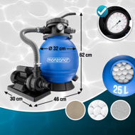 Piesková filtrácia k bazénu AQUA s filtračnými guľôčkami, 10 200 l/h, modrá