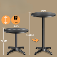 Výškovo nastaviteľný hliníkový barový stôl NERO Ø60cm, čierna