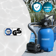 Piesková filtrácia k bazénu AQUA s filtračnými guľôčkami, 5 000 l/h, modrá