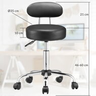 Taburetka na kolieskach s operadlom ROLAND, Ø35cm, čierna