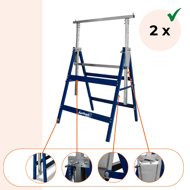 Teleskopické lešenárske kozy DANNY, sada 2 ks, max. 200 kg, 69x57x81-130cm, strieborná/modrá
