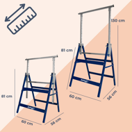 Teleskopické lešenárske kozy DANNY, sada 2 ks, max. 200 kg, 60 x 56 x 81-130cm, strieborná/modrá