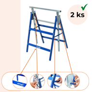 Teleskopické lešenárske kozy DANNY, sada 2 ks, max. 200 kg, 60 x 56 x 81-130cm, strieborná/modrá