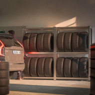 Regál na pneumatiky TYRE, 120x40x180cm, max 795kg, oceľová/bledohnedá