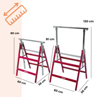 Teleskopické lešenárske kozy DANNY, sada 2 ks, max. 200 kg, 60 x 56 x 81-130cm, strieborná/červená