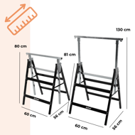 Teleskopické lešenárske kozy DANNY, sada 2 ks, max. 200 kg, 60 x 56 x 81-130cm, strieborná/čierna