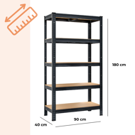 Regál s vysokou nosnosťou HEAVY, max. 875kg, 90x40x180cm, čierna