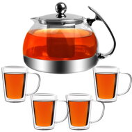 Čajník so sitkom TEA 1,2L+4 šálky, priesvitná, strieborná