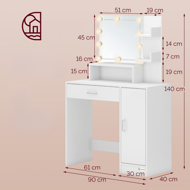 Toaletný stolík JOCELYN s osvetlením, 140x90x40cm, biela