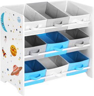 Regál na hračky VESMÍR, 9 boxov, 62,5x29,5x60cm, biela s nálepkami