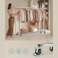 Stojan na oblečenie DOLLY na kolieskach, max. 150 kg, 45x160-200x161,5cm, strieborná