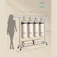 Stojan na oblečenie DOLLY na kolieskach, max. 150 kg, 45x160-200x161,5cm, strieborná