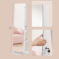 Zrkadlo so stojanom a priestorom na šperky CHANTAL, 54,5x54,5x162cm, biela