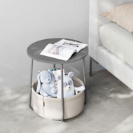 Okrúhly stolík s úložným košom COLETTE, 45x50cm, šedá/biela