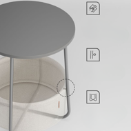 Okrúhly stolík s úložným košom COLETTE, 45x50cm, šedá/biela