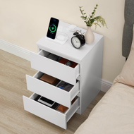 Nočný stolík s funkciou nabíjania ZION, 35x40x59cm, biela