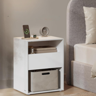 Nočný stolík s funkciou nabíjania LUCIANO, 35x45x58,3cm, biela