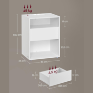 Nočný stolík s funkciou nabíjania LUCIANO, 35x45x58,3cm, biela
